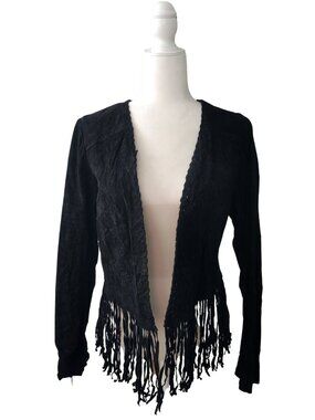 FOREVER21 Faux Suede Fringe Open Front Jacket - Size Medium